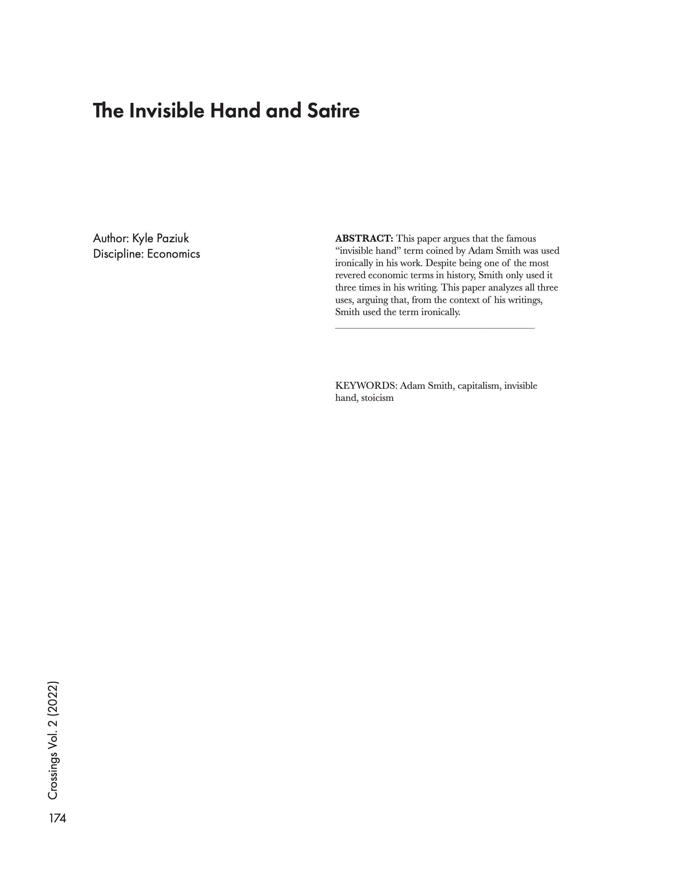 The Invisible Hand Satire Crossings An Undergraduate Arts Journal